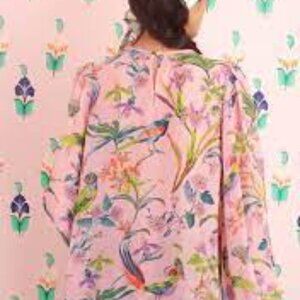 Banjanan Angela Orchid Garden Silk Floral Blouse Size XS